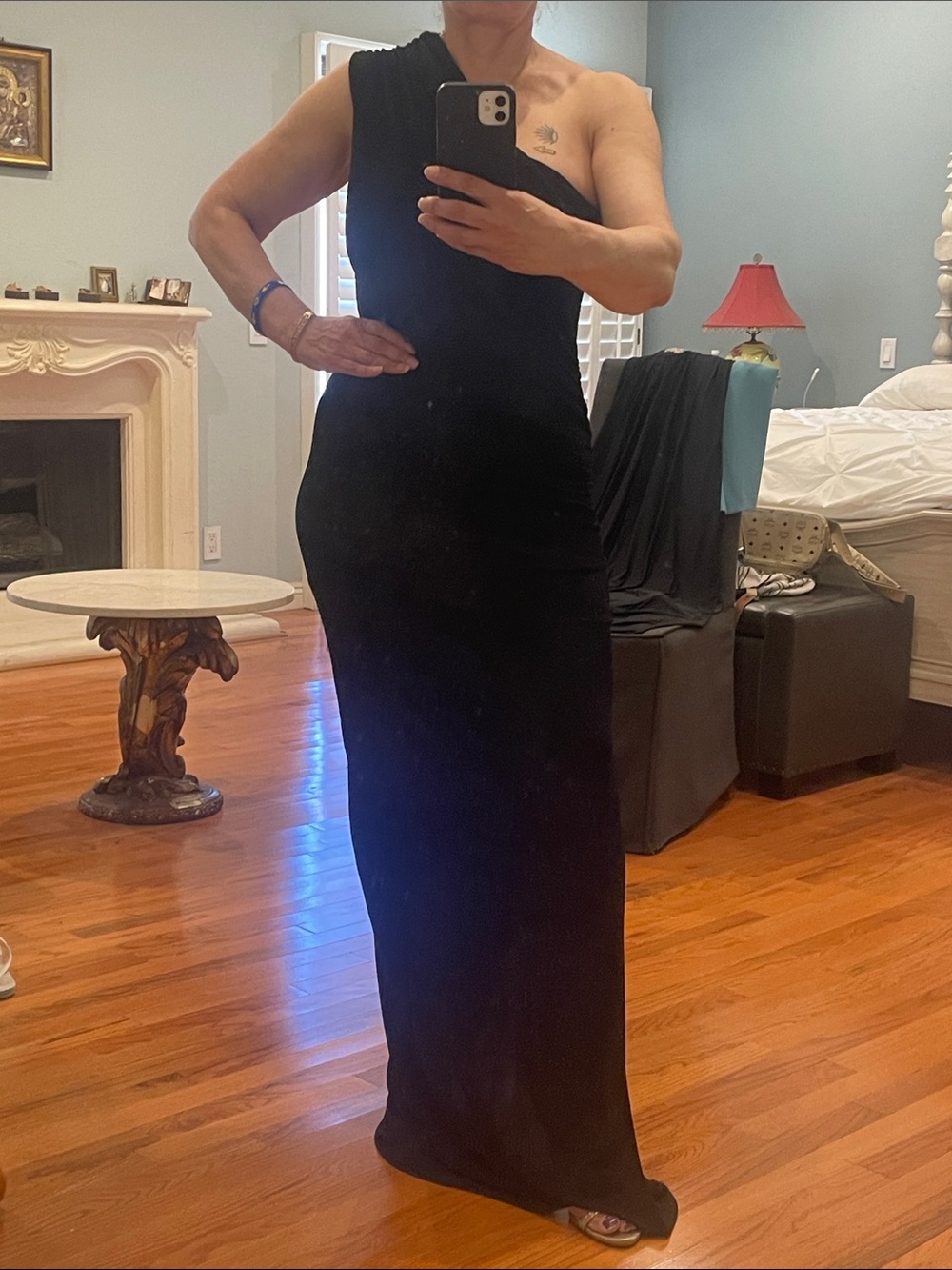 One-Shoulder Black Evening Maxi Dress